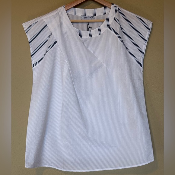 Harshman Sandra Cap Sleeve 100% Cotton White Blouse NWT Size Medium - Picture 2 of 6